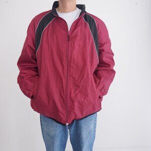 VTG 90S R&R Sport Maroon Black Nylon Cotton Lined Zip Up Windbreaker Coat 3X 24W